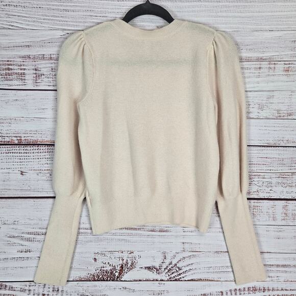 Joie Noely Wool Cashmere Sweater M Ivory Puff Sleeve Pullover Minimalist Classic - Picture 3 of 9